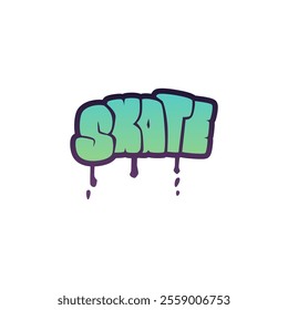 Vector illustration of graffiti bold green lettering skate. Street style wall art. Cartoon flat minimal style. Isolated background. For card, sticker, poster, t-shirt print.