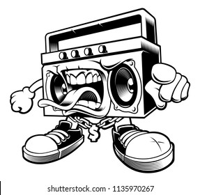 Vector illustration of graffiti boombox character. Isolated on white background.