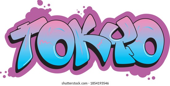 Vector Illustration Graffiti Font Lettering Tokyo City Logo Typography Isolated Elements White Background