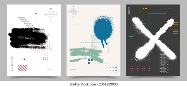 Vector illustration. Graffiti paint splash concept. Colorful shapes. Street art background. Artistic poster set with paint spray spot. Design element for cover, layout, brochure, magazine, flyer