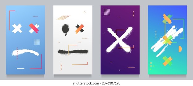 Vector illustration. Graffiti paint splash concept. Colorful shape. Street art background. Artistic poster set with ink spray spot. Design element for flyer, coupon, leaflet. Clear gradient color