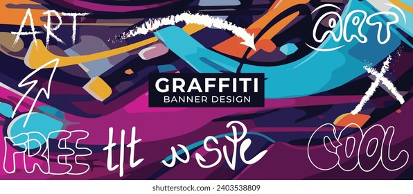 Vector illustration in graffiti style. Banner, poster, flyer, cover template. Set of vector posters. Wall art, drawing on the wall. Vector template, design elements.