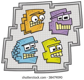 Vector illustration of graffiti style faces with different expressions
