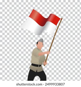 Gráfico de Ilustración vectorial de combatientes indonesios izando la bandera de la independencia