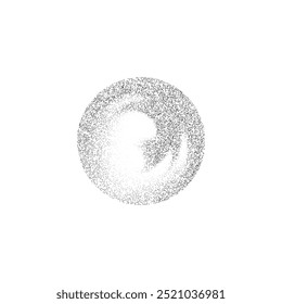 Vector illustration of a grainy gradient with black particles forming a circle. Monochrome gradient sphere on an isolated background with overlaid dotted effects. Isolated background.