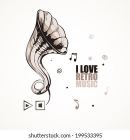 Vector illustration with gramophone and notes