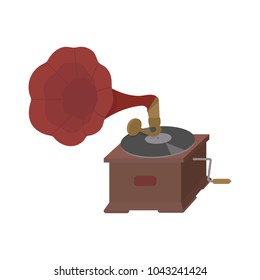 Vector illustration of gramophone on white isolated background. Template for design of a store, poster, web design.