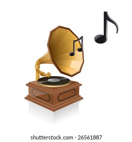 Ilustración vectorial de una música de reproducción de gramófono