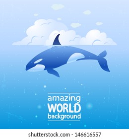 ilustração vetorial de uma baleia grampus no oceano