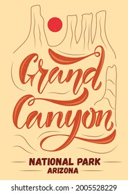 Vector illustration of Grand Canyon National Park text for logotype, t-shirt, apparel, packaging, banner, label, poster, decoration, postcard. Grand Canyon lettering background. EPS 10.