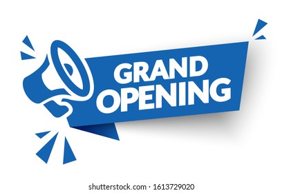 Vector Illustration Grand Opening Banner Template. Marketing Business Concept With Megaphone. Modern Label Element.