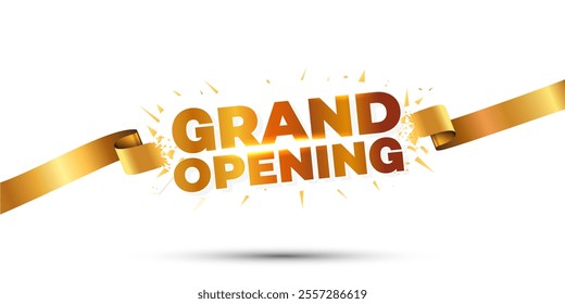 Vector illustration of grand opening logo unit with golden ribbon.