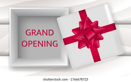 Vector illustration. Grand opening text in a open box