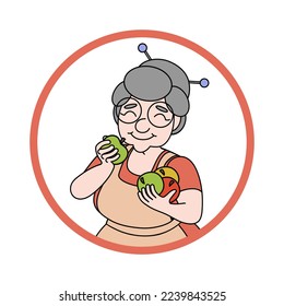 Vector illustration of a grandmother with appleson a white background