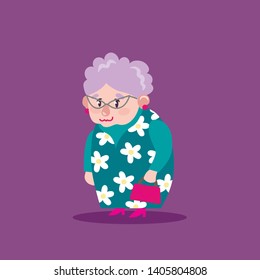 Vector illustration grandmother in a flower dress. Happy granny.