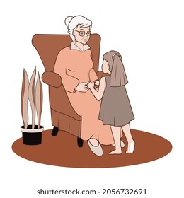 Vector illustration of grandmother and grandchild