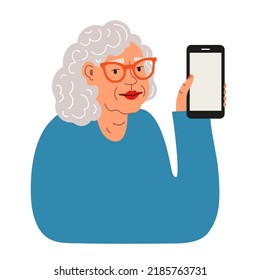 Vector Illustration Grandmother Holds Phone Her Stock Vector (Royalty ...