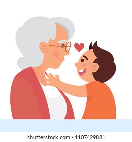 vector illustration of grandmother love his grandson/granddaughter. child love his grandmother. elderly woman loves kid