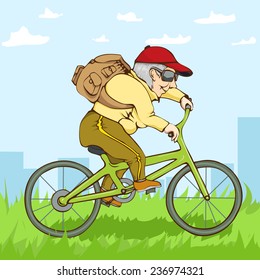 Vector illustration grandmother rides a bike, eps8.