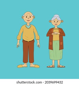 vector illustration of grandpa and grandma standing, living happily and aging together