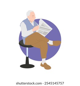 Vector illustration of Grandpa reading the news