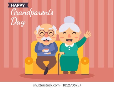 Vector illustration grandparents day. Isolated on a red pastel color background. senior couple illustration in love. 