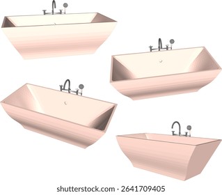 vector illustration of granite stone bathtub design with modern shower for soaking in bathroom