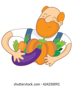 Vector illustration of a granny with harvest.