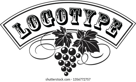 Vector illustration of grape bunch with leaves as wine logo design template. 
