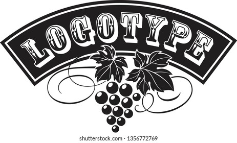 Vector illustration of grape bunch with leaves as wine logo design template. 