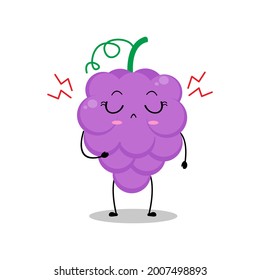 Vector illustration of grape character with cute expression, sad, upset, angry, grapes isolated on white background, simple minimal style, fresh fruit for mascot collection, emoticon
