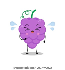 Vector illustration of grape character with cute expression, sad, cry, grapes isolated on white background, simple minimal style, fresh fruit for mascot collection, emoticon