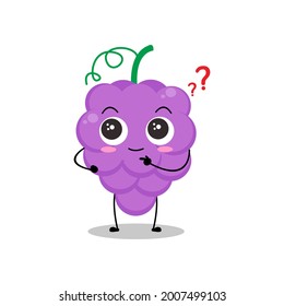 Vector illustration of grape character with cute expression, ask, curious, grapes isolated on white background, simple minimal style, fresh fruit for mascot collection, emoticon