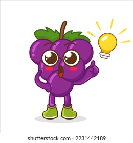 Vector illustration of grape character with cute expression, smart, get an idea, grapes isolated on white background