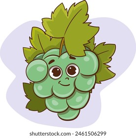 Vector illustration of grape character with cute expression, greeting, grapes isolated on white background, simple minimal style, fresh fruit for mascot collection, emoticon