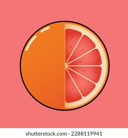 Vector illustration of grape fruit cross section and grape fruit semicircle fruit form. this grapefruit slice vector suitable for sticker, animation, and presentation.