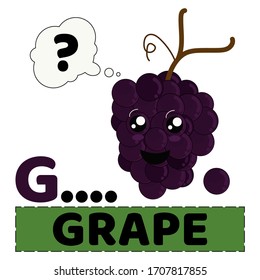 ilustración vectorial de frutas de uva con caracteres emoticonos. alfabeto G para uva. el concepto de educar a los niños para que reconozcan los nombres de las frutas