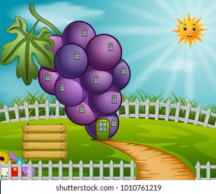 vector illustration of Grape house in garden