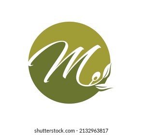 A vector illustration of Grape Vine Monogram Initial Logo Letter M