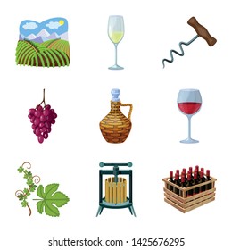 Vector illustration of grape and winery symbol. Collection of grape and manufacturing stock vector illustration.