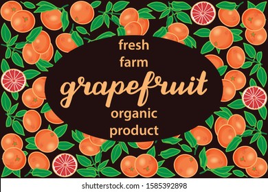 vector illustration of grapefruit and leaf design with lettering grapefruit background brown text fresh farm organic product EPS10