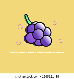 Vector illustration of grapes with color out of the line and surrounded by bubbles in incomplete icon style. Colored fruit icon. Fruit mascot design.