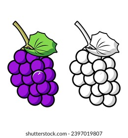 Ilustración vectorial de uvas en color púrpura y negro y blanco, adecuada para logotipos, iconos, imágenes y ejemplos de colores
