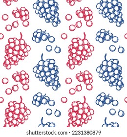 Vector illustration of grapes. Red and blue grapes, seamless pattern.