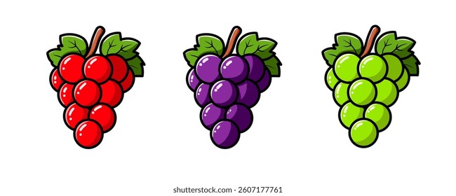 Vector Illustration of Grapes in Three Colors: Red, Purple, and Green.