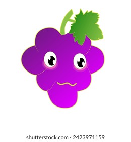 Vector illustration of grapes with worried expression on white background