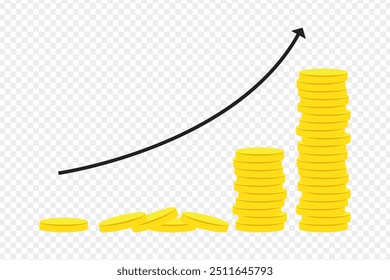 Vector illustration of graph of gold coins on transparent background