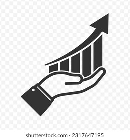 Vector illustration of graph increase icon in dark color and transparent background(PNG).