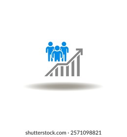 Vector illustration of graph increasing with people group. Symbol of population growth. Icon of social, demographic statistics analysis.