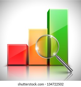 Vector illustration of a graph and a magnifier